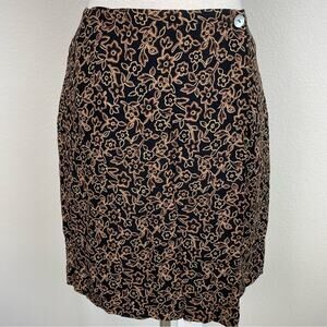 Harold's Black Brown Floral Wrap Mini to Knee Length Skirt 2